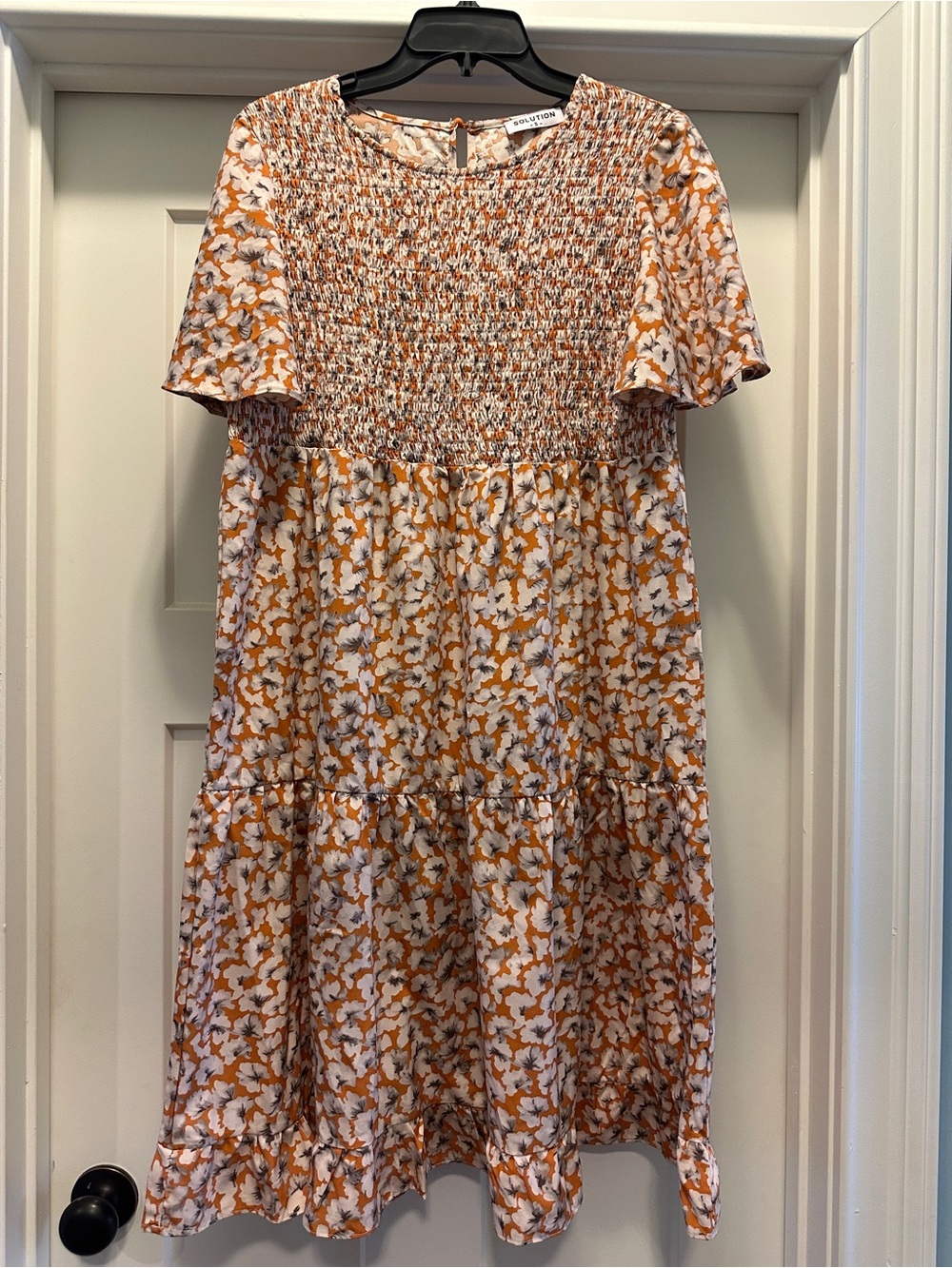 Solution Orange and White Floral Smocked Mini Dress